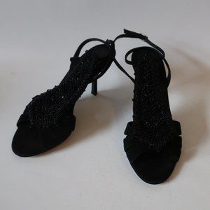 NWOB DONNA KARAN SUEDE BEADED ANKLE WRAP HEELS 7.5